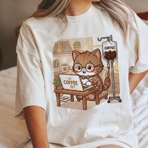 Camiseta Gato Engraçado do Café com Laptop e Gotejamento IV