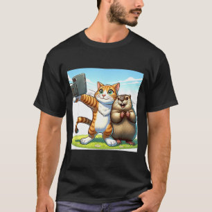 Camiseta Gato engraçado do Dia do Groundhog tirando selfie