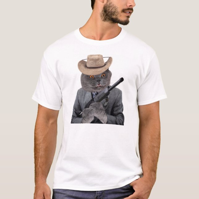Camiseta Gato engraçado do gângster (Frente)