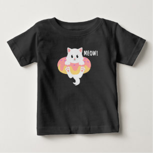 Camiseta Gato Engraçado Donut Meow Crianças Fofas