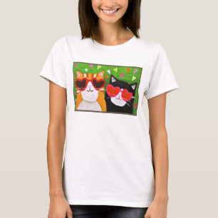 Camiseta Gato Engraçado e Bonito com Óculos Cardíacos, Gata