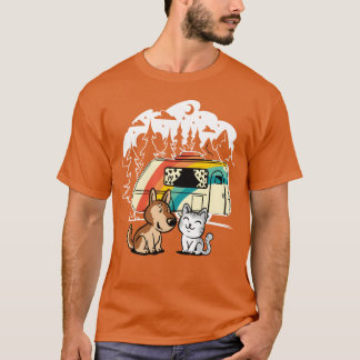Camiseta Gato engraçado e cachorro acampando com amigos Car