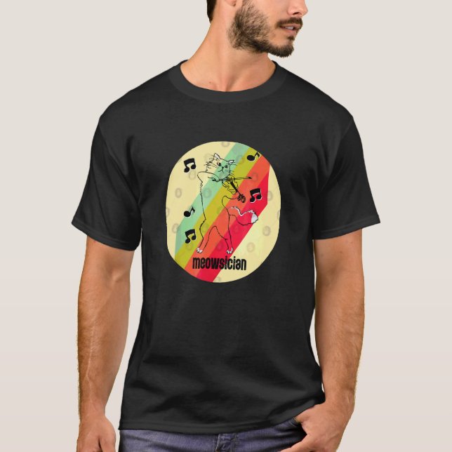 Camiseta Gato Engraçado e Meowiciano Violin Jazzy Feline (Frente)