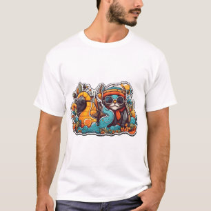 Camiseta gato engraçado e tartaruga