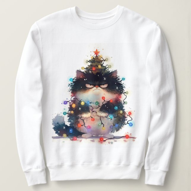 Camiseta Gato Engraçado Em Luas De Natal Gato Engraçado (Frente do Design)