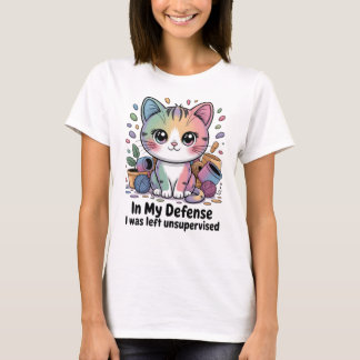 Camiseta Gato Engraçado Em Minha Defesa Eu Fui Deixado Sem 