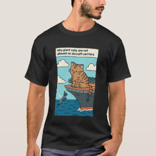 Camiseta Gato Engraçado em um Porta-Aviões