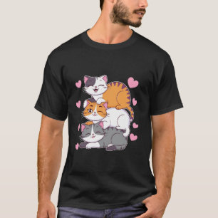 Camiseta Gato Engraçado Empilhado gatinho Gatos Gatos Kawai