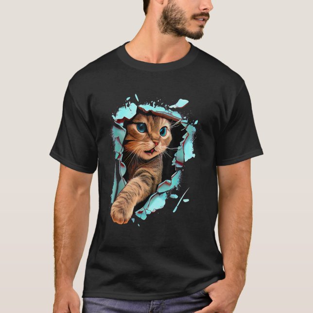 Camiseta Gato Engraçado Escorregando Gráfico Crelando Criat (Frente)