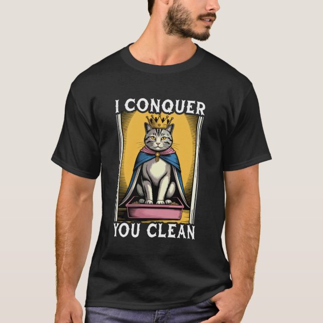 Camiseta Gato Engraçado Eu Conquisto Você Limpa Caixa de Ar (Frente)