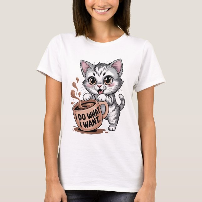Camiseta Gato Engraçado Eu Faço O Que Quero | Café (Frente)