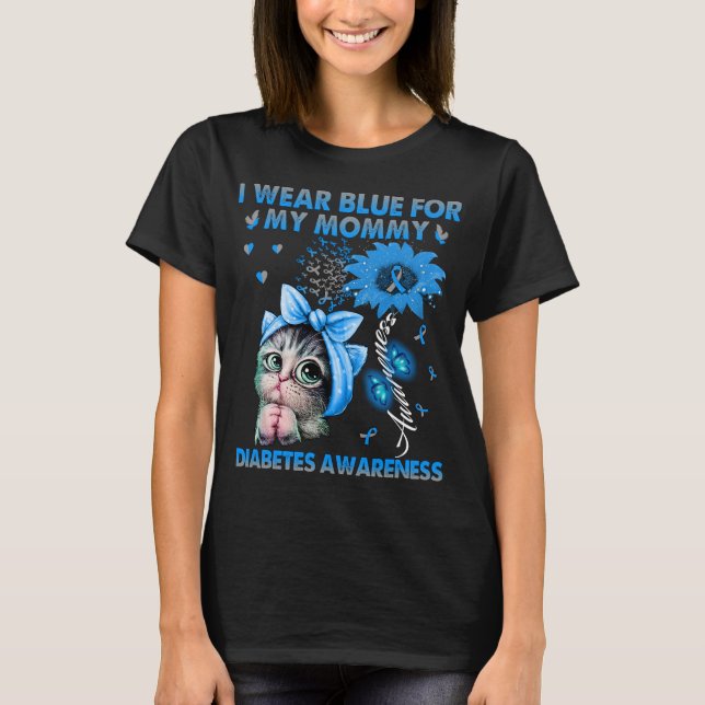 Camiseta Gato Engraçado Eu Visto Azul Para Minha Diabetes D (Frente)