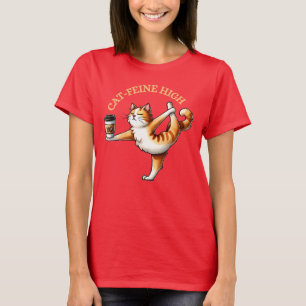 Camiseta Gato Engraçado Fazendo Yoga E Café