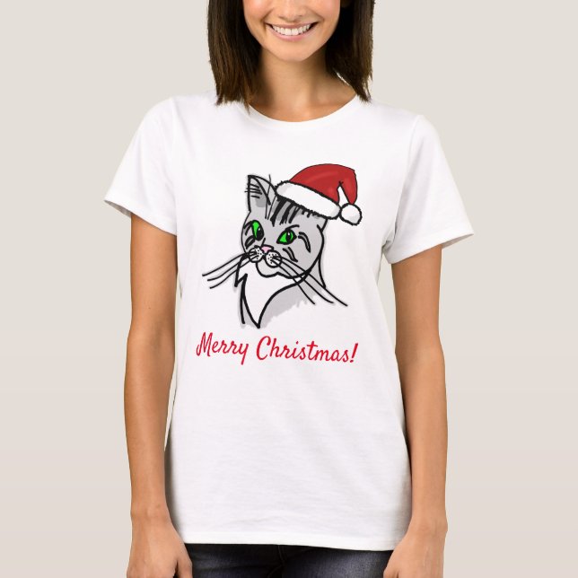 Camiseta Gato Engraçado Feliz Natal personalizável (Frente)