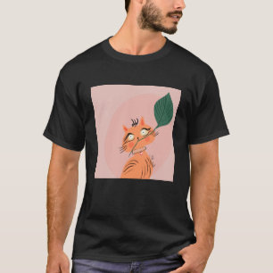 Camiseta Gato Engraçado Folha de Planta Cartoon