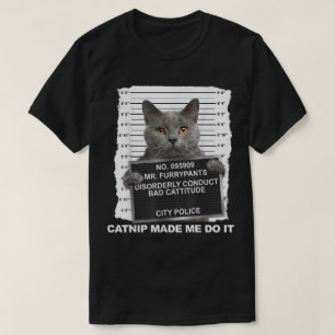 Camiseta Gato Engraçado - Foto de Polícia - Catnip Me Fez F