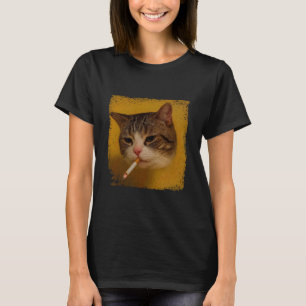 Camiseta Gato Engraçado Fumando, Gatinho de Cigarro Meme da