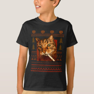 Camiseta Gato engraçado fumando meme Natal feio para homens