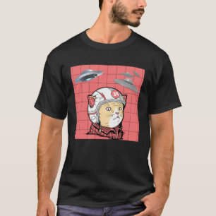 Camiseta Gato Engraçado Galáxia Espaçonave Alien OVNI Retro