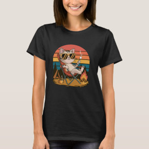 Camiseta Gato Engraçado Gráfico de Acampamento Retro Gato c