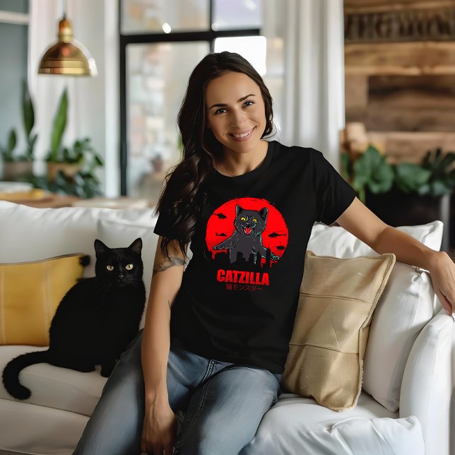 Camiseta Gato Engraçado Japonês Tema Catzilla Monstro (Criador carregado)