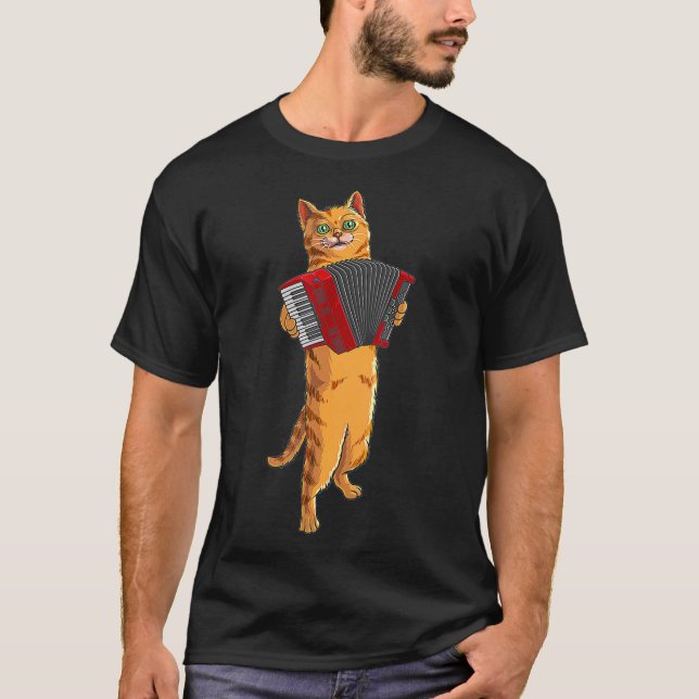 Camiseta Gato Engraçado Jogando Acordeão Legal Presente (Frente)