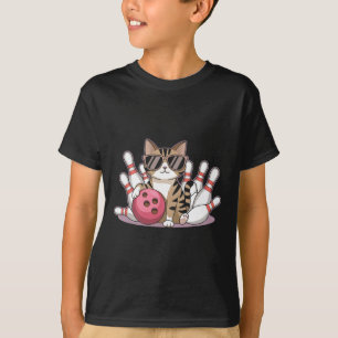 Camiseta Gato engraçado jogando boliche Gato legal com ócul