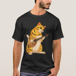 Camiseta Gato Engraçado Jogando Mandolin Legal Love Animal