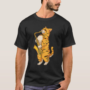 Camiseta Gato Engraçado Jogando Saxofone Presente Legal Mús