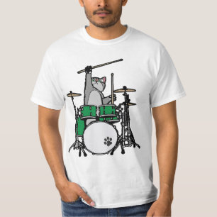 Camiseta Gato Engraçado Jogando Tambores, Baterista De Gato