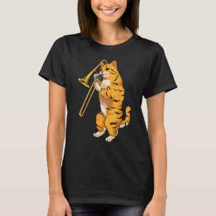 Camiseta Gato Engraçado Jogando Trombone Presente Legal Kit