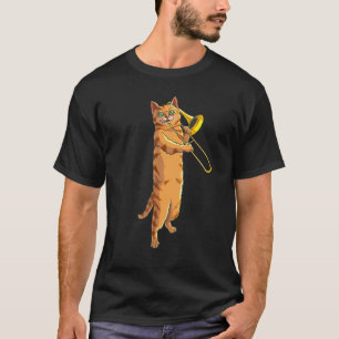 Camiseta Gato Engraçado Jogando Trombone Presente Legal Kit