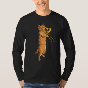Camiseta Gato Engraçado Jogando Trombone Presente Legal Kit