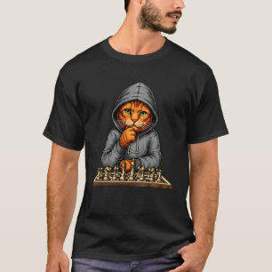 Camiseta Gato Engraçado Jogando Xadrez Mulheres Homens Cria