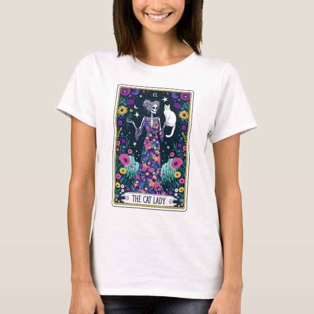 Camiseta Gato Engraçado Lady Skeleton Tarot (Frente)