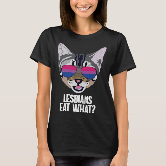 Camiseta Gato Engraçado Lésbicas Bissexuais Comem Que Orgul (Frente)