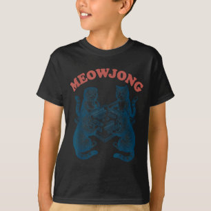 Camiseta Gato engraçado meowjong jogando mahjong retrô