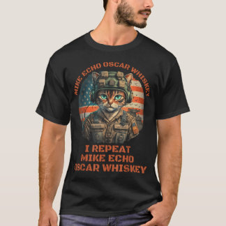 Camiseta Gato Engraçado Militar Mike Echo Oscar Foxtrot