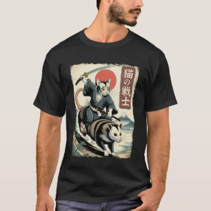 Camiseta Gato Engraçado Montando Gambá Arte Japonesa Ukiyo-