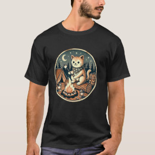 Camiseta Gato engraçado na fogueira assando marshmallows ac