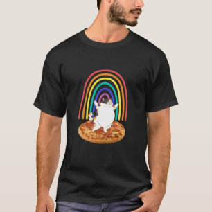 Camiseta Gato engraçado no arco-íris de pizza