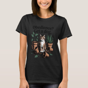 Camiseta Gato Engraçado Obediência Pegue Um Cachorro Gatos