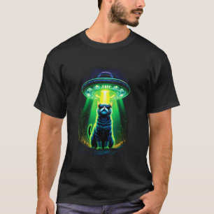 Camiseta Gato Engraçado OVNI Alien Gato Mãe Gato Pai Humor