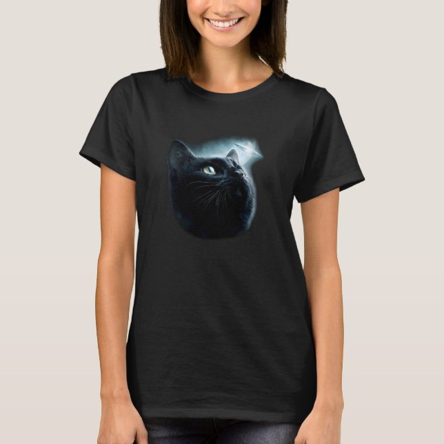 Camiseta Gato Engraçado OVNI Espaço Lua (Frente)