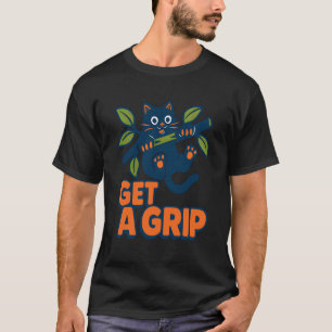 Camiseta Gato Engraçado Pendurado no Galho PEGUE O CONTROLE
