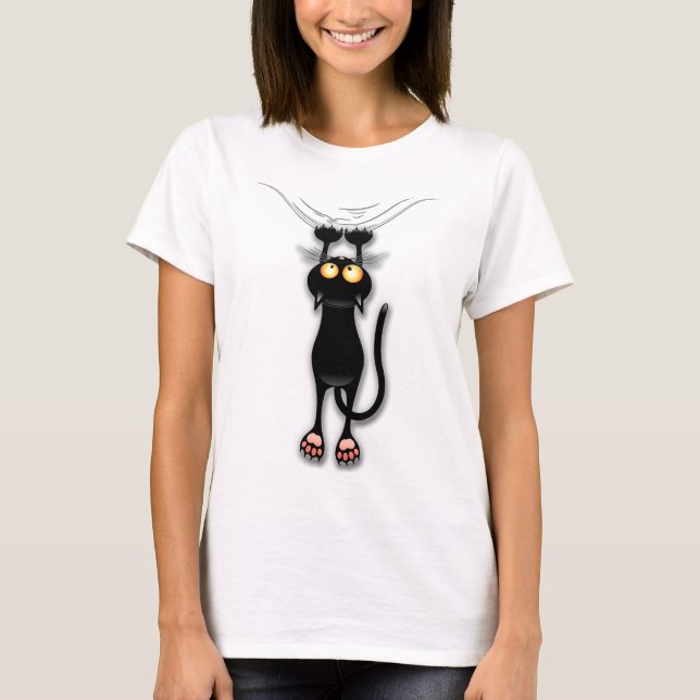 Camiseta Gato engraçado Personagem arranhando Tecido (Frente)