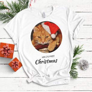 Camiseta Gato Engraçado Primeiro Natal Personalizado Foto d