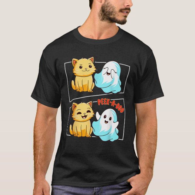 Camiseta Gato Engraçado Pun Peek Um Boo Homens Meninos Mulh (Frente)