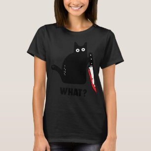Camiseta gato engraçado que sangrenta faca bruxa sangue esp