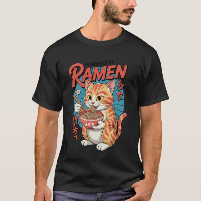 Camiseta Gato Engraçado Ramen com Poder do Ramen Cômico Kaw (Frente)